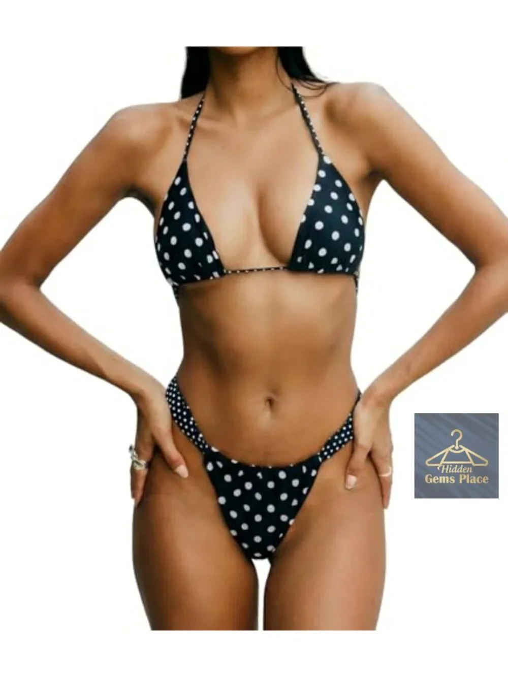 Women's 2 Piece Polka Dot Halter Triangle Bikini Set High Cut Swimwear